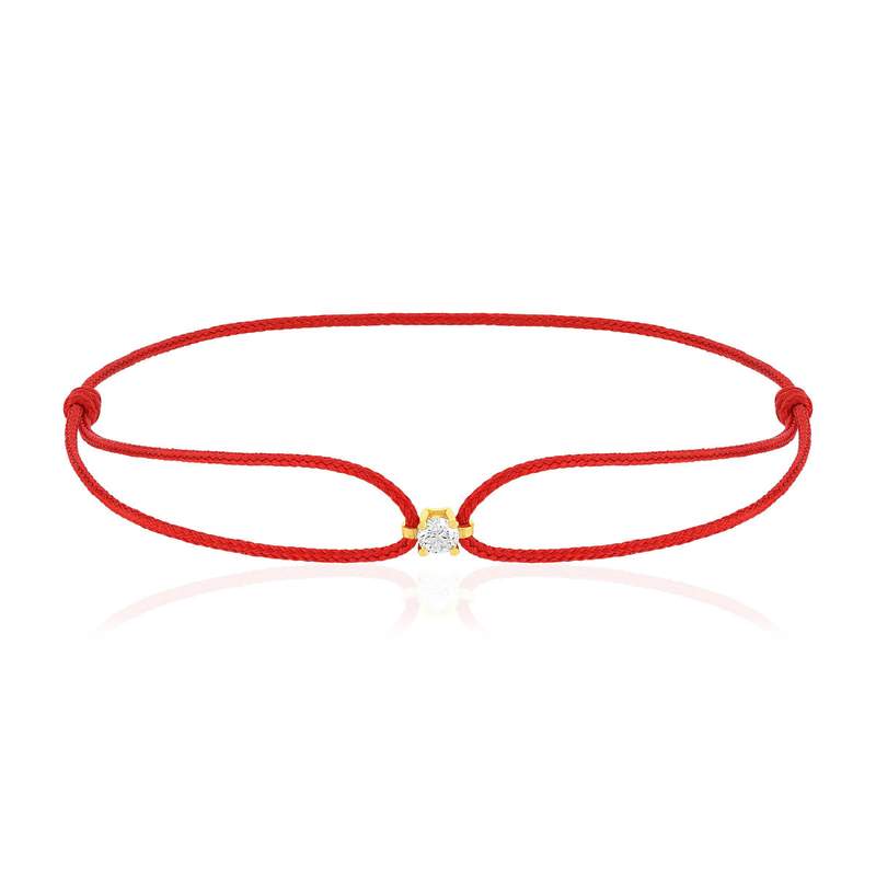 Bracelet or 750 jaune diamant 0.1 carat cordon rouge - vue 1