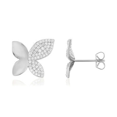 Boucles d'oreilles argent 925 motif fleur zirconias