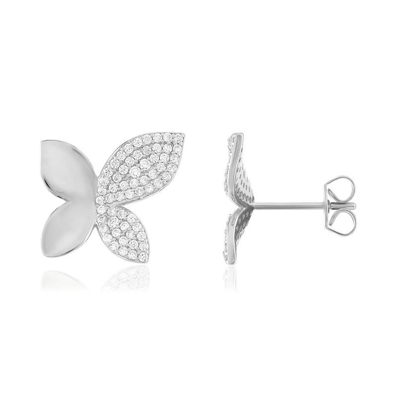 Boucles d'oreilles argent 925 motif fleur zirconias - vue 1