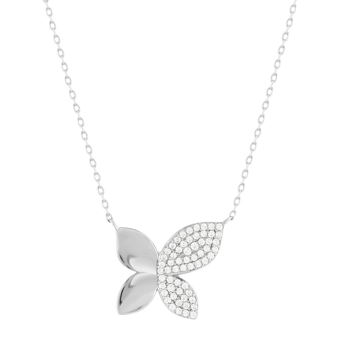 Collier argent 925 motif fleur zirconias 45cm