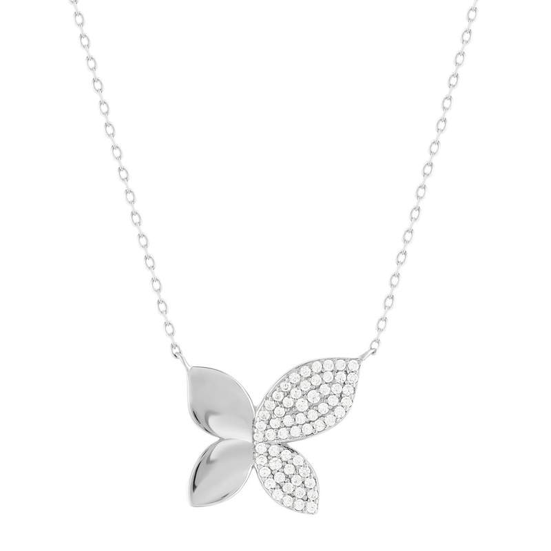 925 sterling silver necklace with flower motif and zirconia stones, 45 cm - view 1