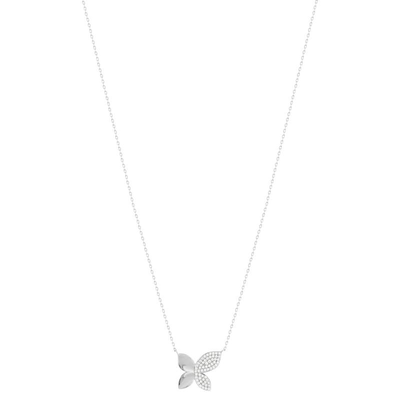 925 sterling silver necklace with flower motif and zirconia stones, 45 cm - view 2