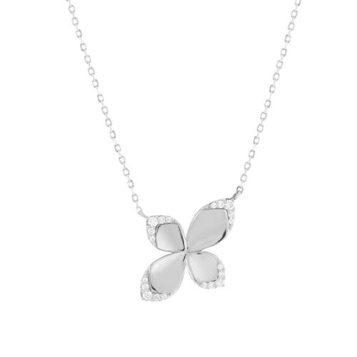925 sterling silver necklace with flower motif and zirconia stones, 45 cm