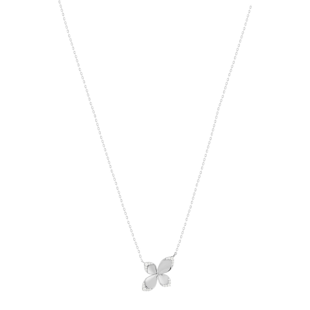Collier argent 925 motif fleur zirconias 45cm - vue 2