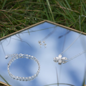 925 sterling silver necklace with flower motif and zirconia stones, 45 cm