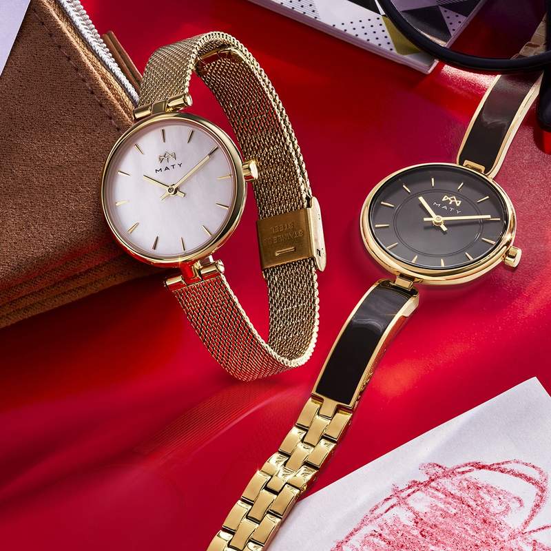 Montre MATY femme bracelet acier inoxydable doré - vue D1