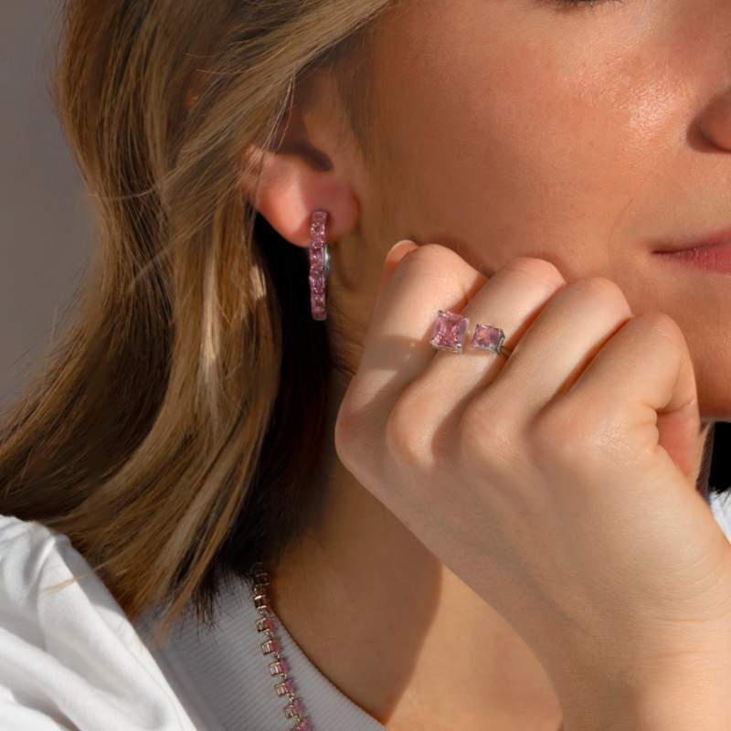 Bague argent 925 zirconias rose - vue porté 1