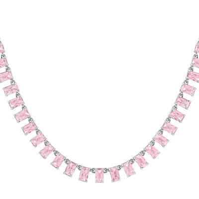 Collier argent 925 zirconias roses 43cm
