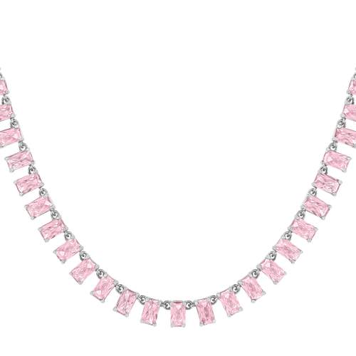 925 sterling silver necklace with pink zirconia stones, 43 cm