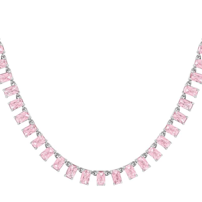 Collier argent 925 zirconias roses 43cm - vue 1