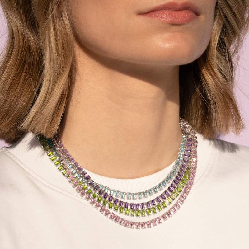 Collier argent 925 zirconias roses 43cm - vue porté 2