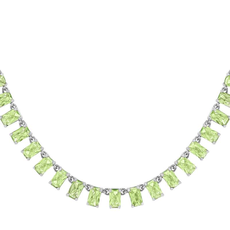 Zilveren ketting 925 met groene kristallen, 43 cm - afbeelding 1