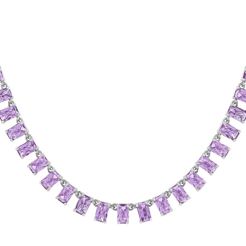 Zilveren ketting 925 met paarse zirkonia's, 43 cm - afbeelding 1