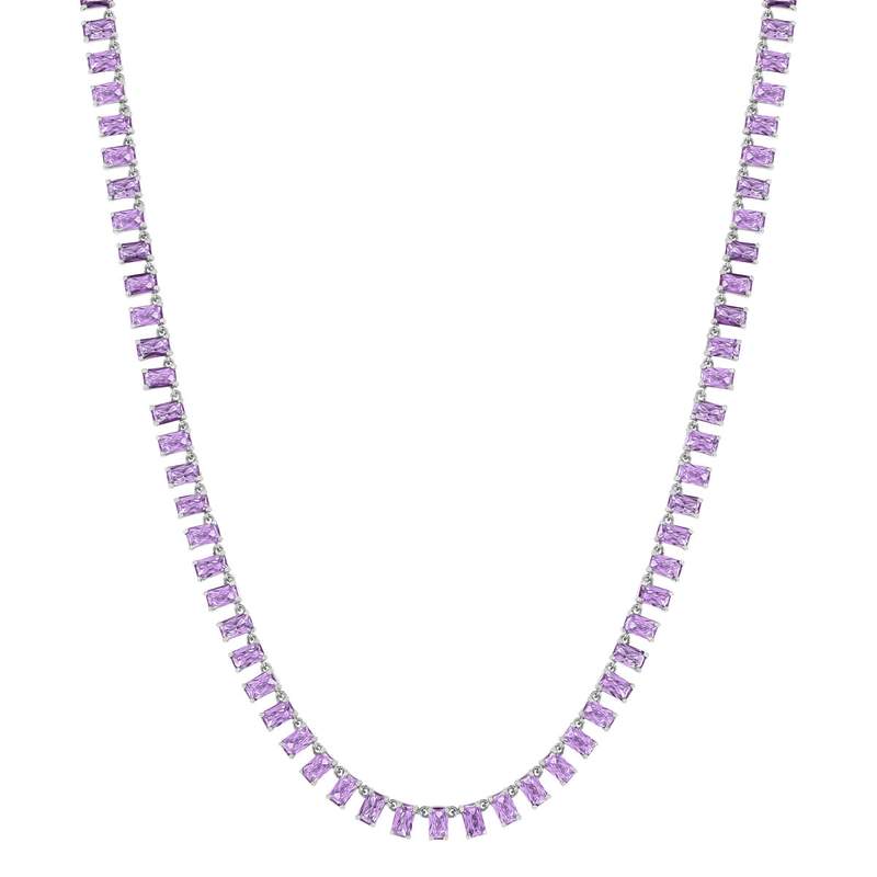 Zilveren ketting 925 met paarse zirkonia's, 43 cm - afbeelding 2