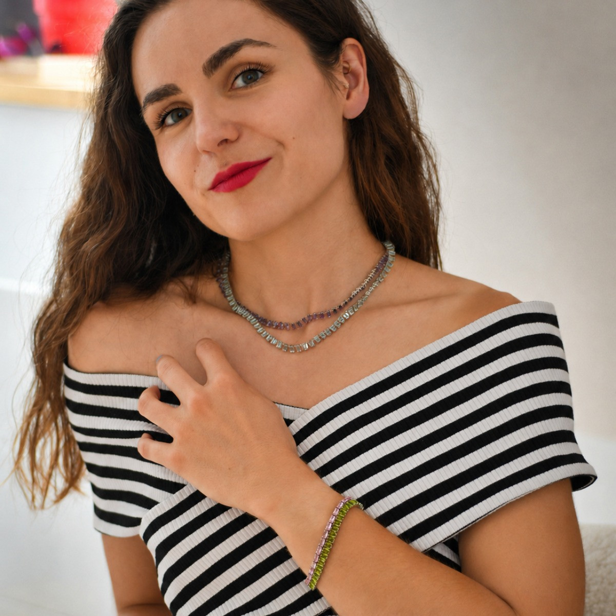 Bracelet argent 925 zirconias roses - vue porté 3