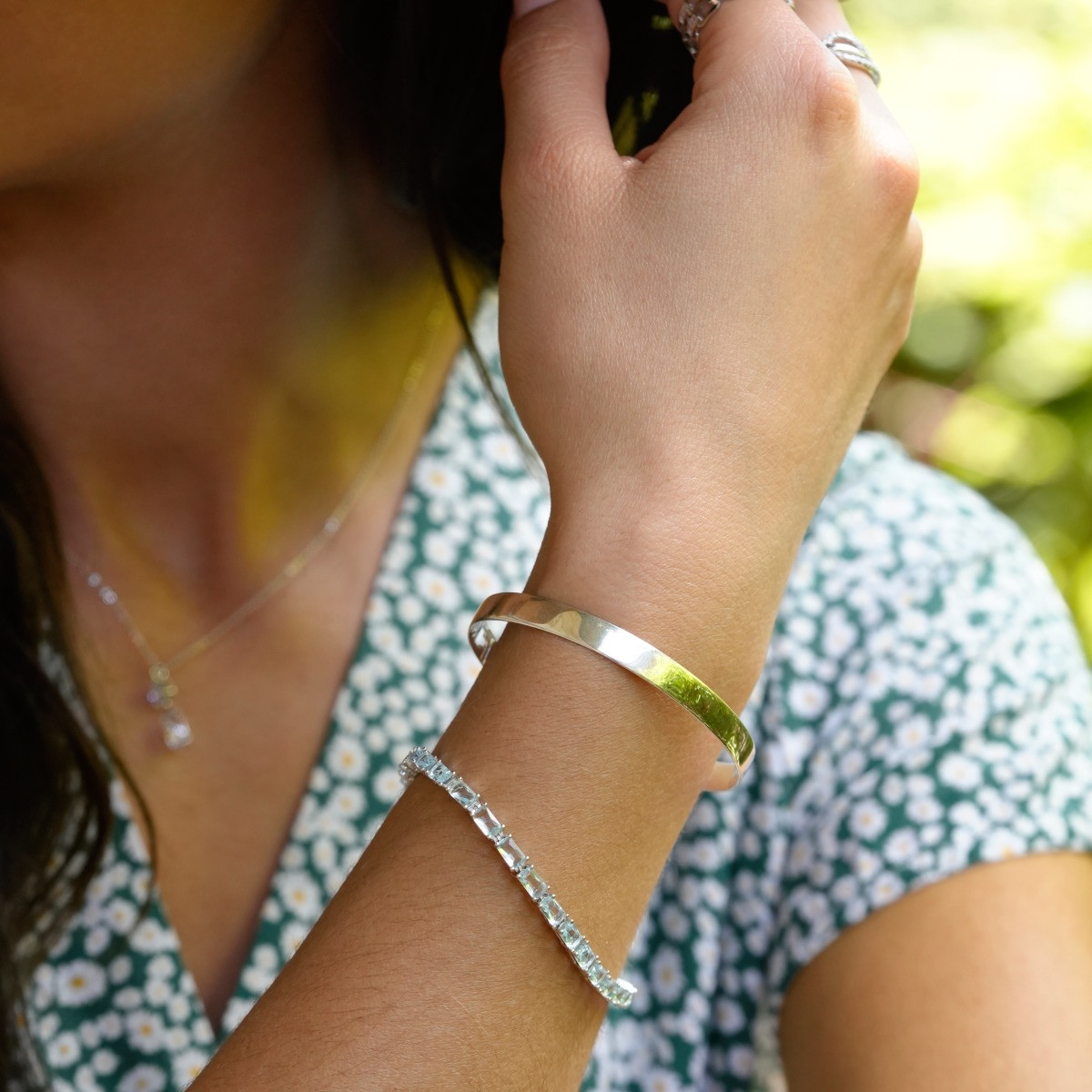 Bracelet argent 925 cristal bleu 18 cm - vue porté 1