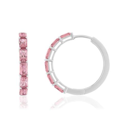 925 sterling silver hoop earrings with pink zirconia stones