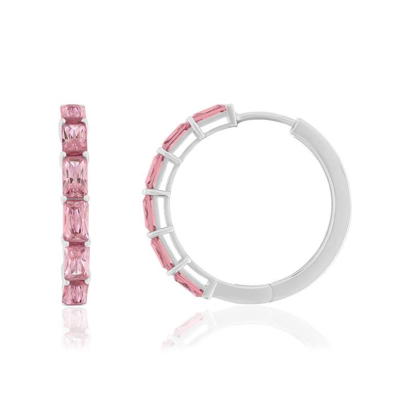 Créoles argent 925 zirconias rose - vue 1