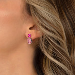 Boucles d'oreilles argent 925 zirconias roses - vue porté 1
