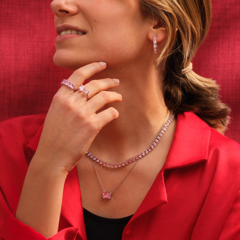 Collier argent 925 zirconia rose 45cm