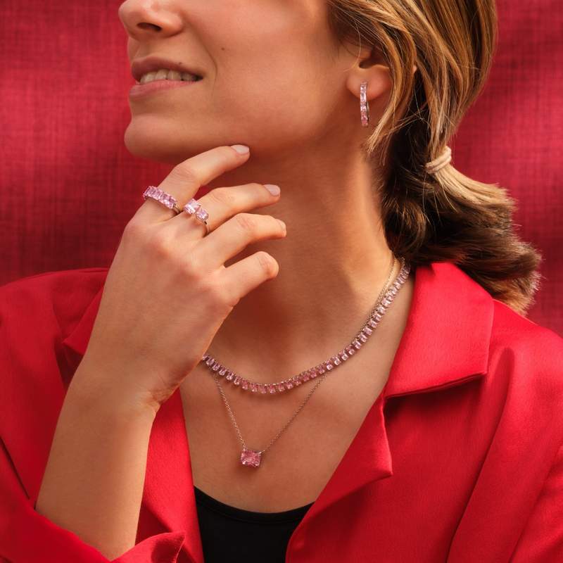 Collier argent 925 zirconia rose 45cm - vue porté 1