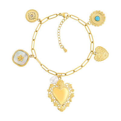 Bracelet acier doré nacre - vue 1
