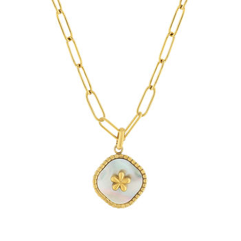 Collier acier doré nacre 45cm