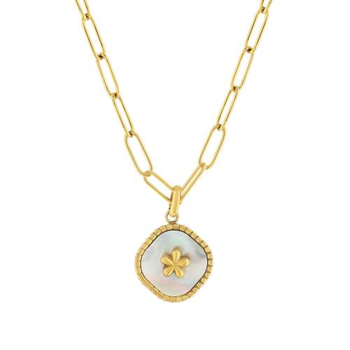 Collier acier doré nacre 45cm