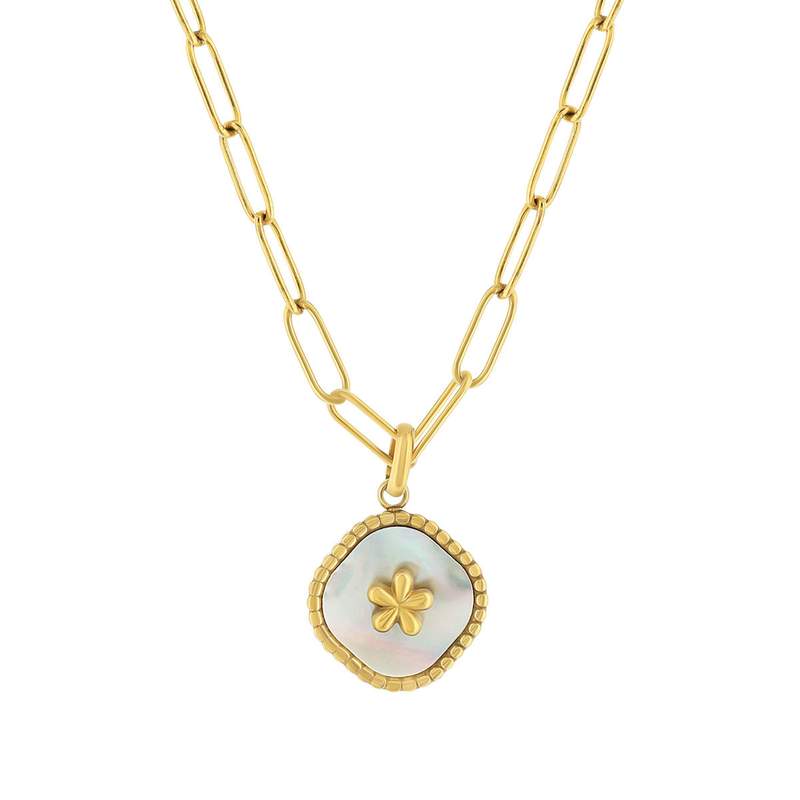 Collier acier doré nacre 45cm - vue 1