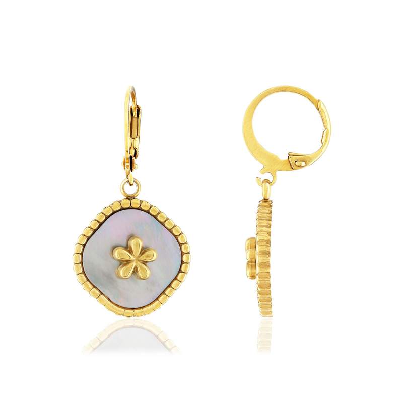 Boucles d'oreilles acier doré nacres - vue 1