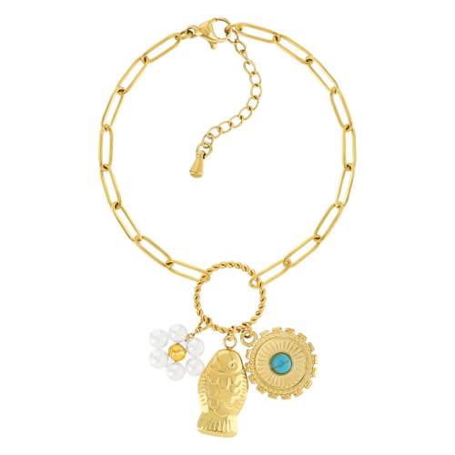 Gold-plated steel bracelet with pearls
