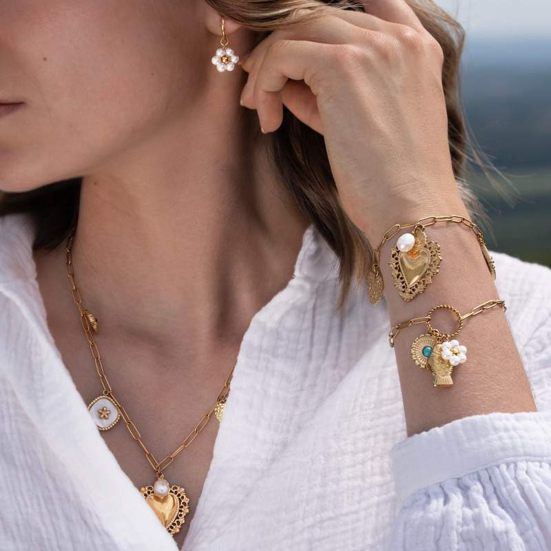 Bracelet acier doré perles - vue porté 1