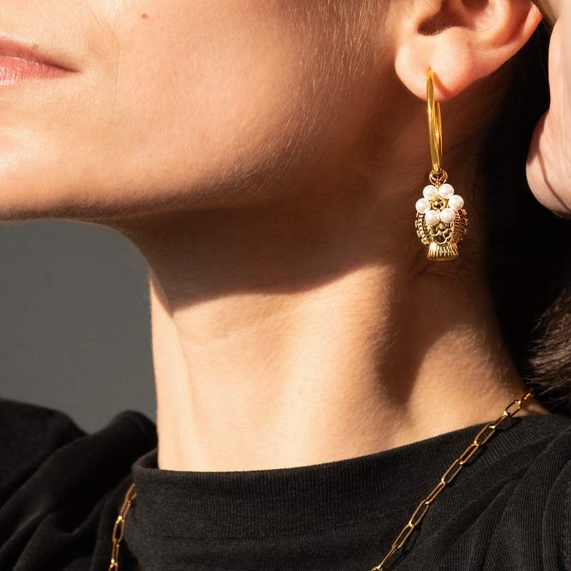 Boucles d'oreilles acier doré perles - vue porté 1