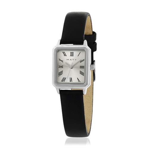 Montre MATY femme acier bracelet cuir noir