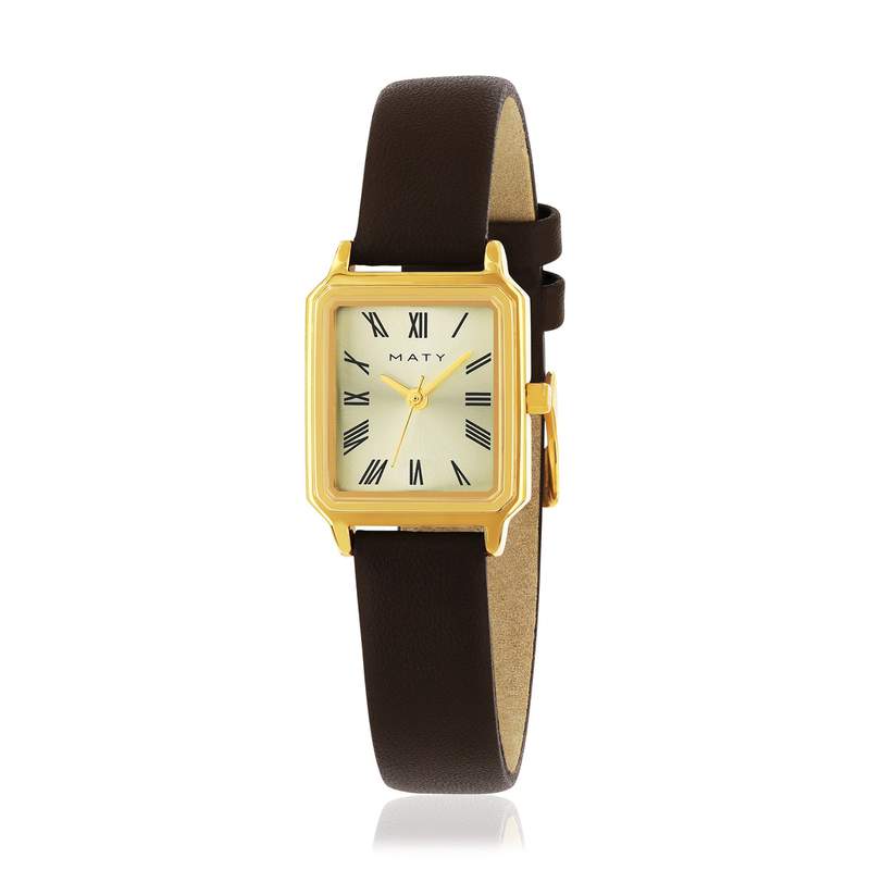 Montre MATY femme acier bracelet cuir marron - vue 1