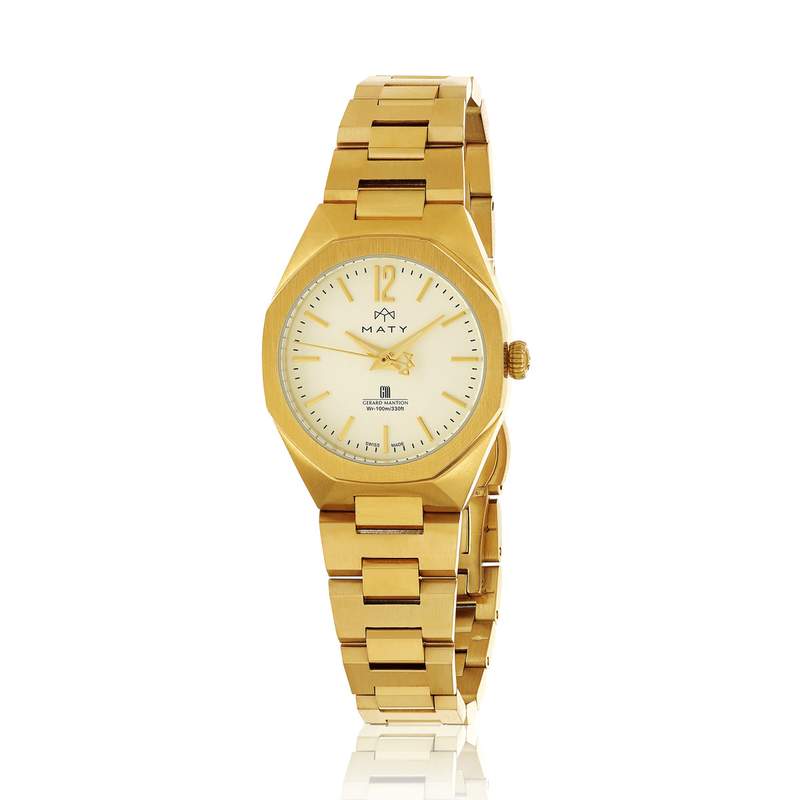 Montre MATY femme bracelet acier inoxydable doré jaune - vue 1