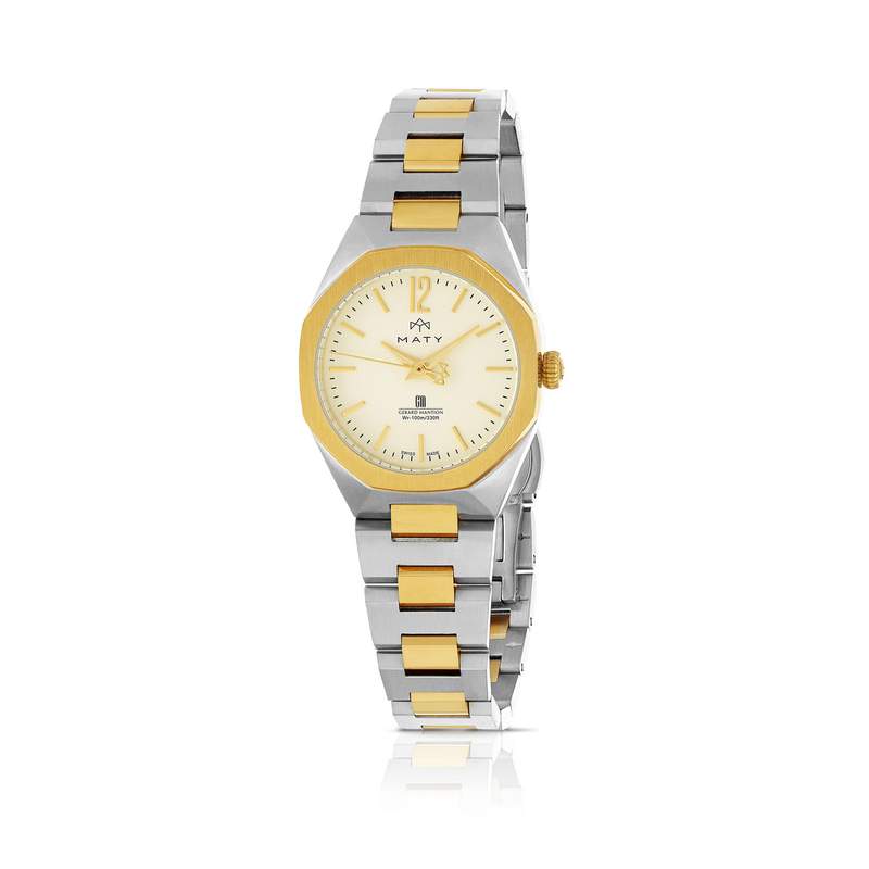 Montre MATY GM femme bracelet acier inoxydable bicolore jaune - vue 1