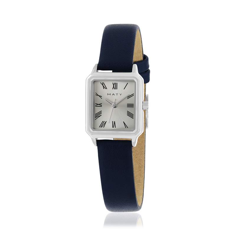 Montre MATY femme acier bracelet cuir bleu - vue 1