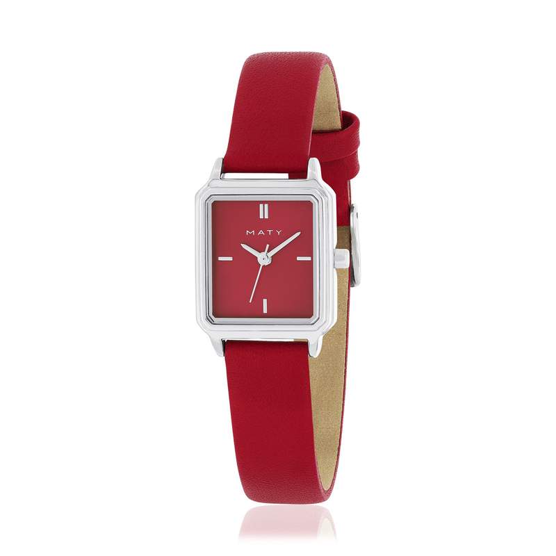 Montre MATY femme acier bracelet cuir rouge - vue 1