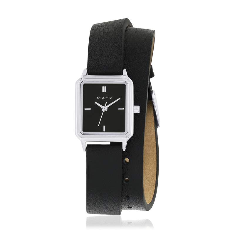 Montre MATY femme acier bracelet cuir noir - vue 1