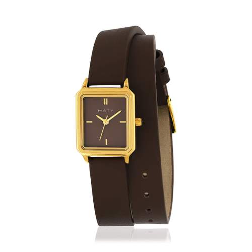 Montre MATY femme acier doré bracelet cuir marron