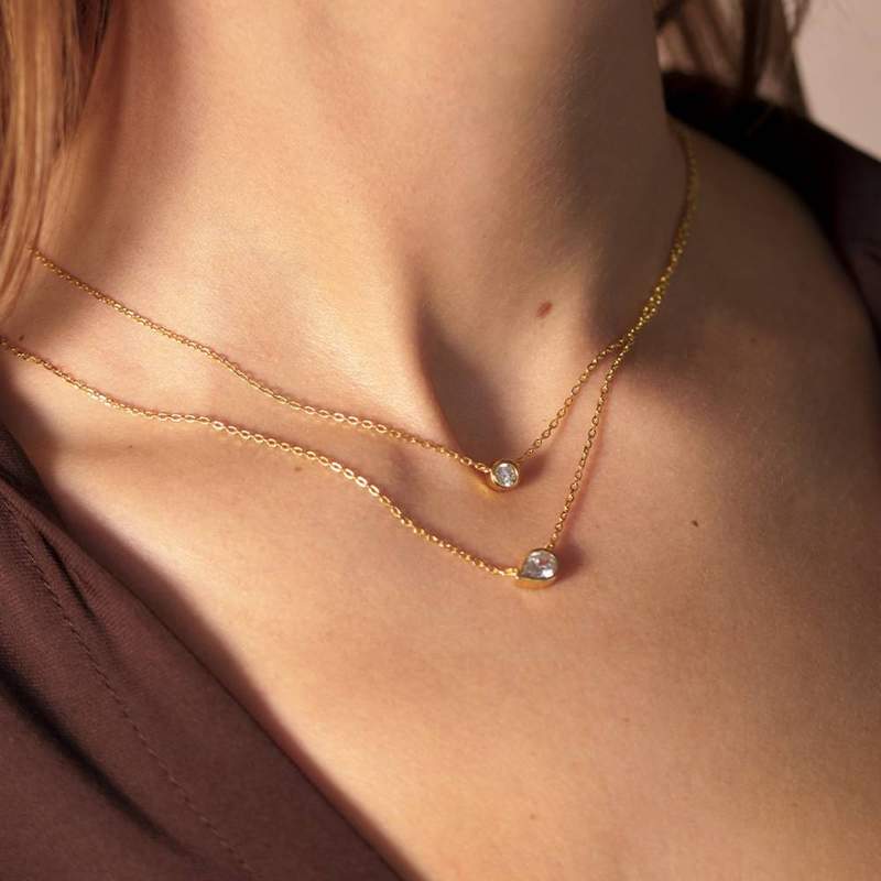 Double rang vermeil zirconias 45 cm - vue porté 1