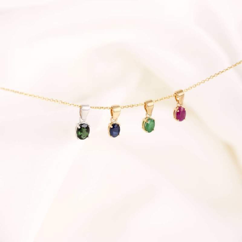 Pendentif or 750 blanc tourmaline verte ovale 1.10 ct - vue D1