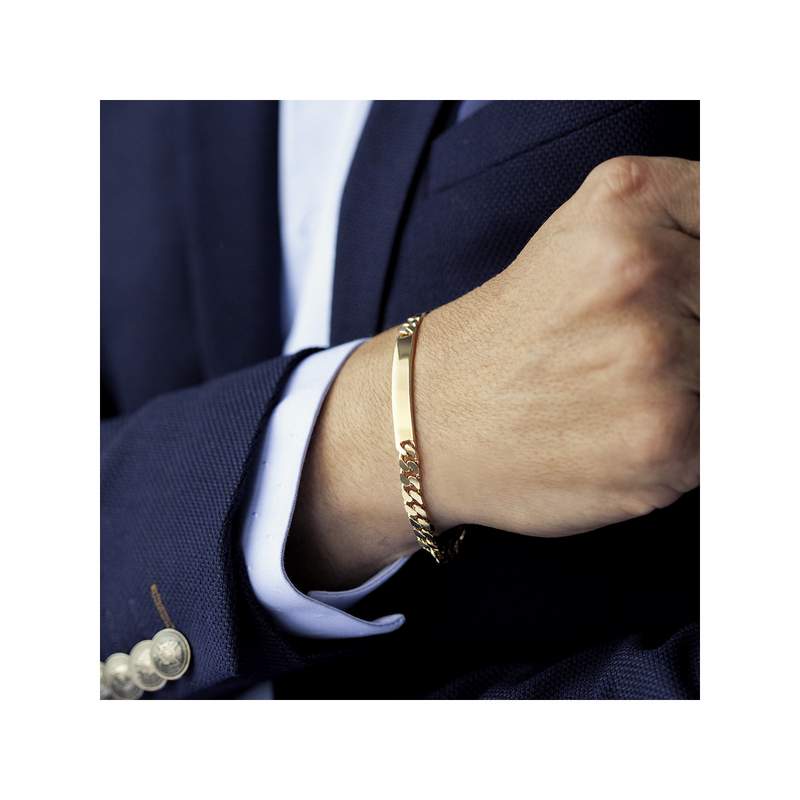 Bracelet identité plaqué or maille gourmette 20 cm - vue porté 1