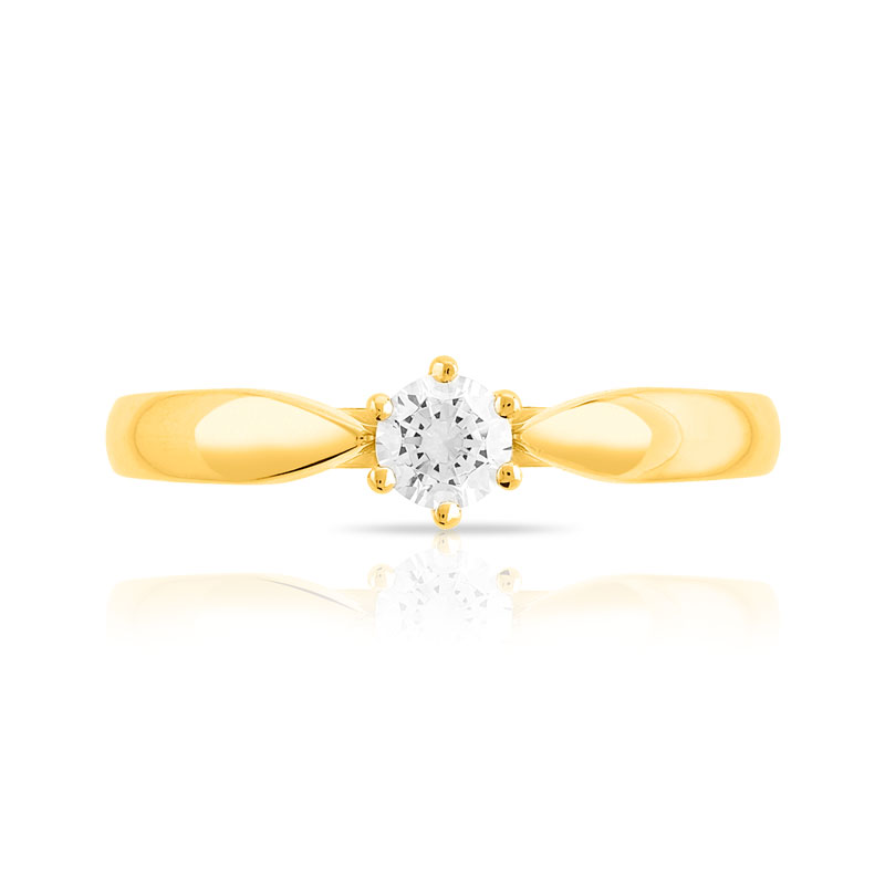Bague Solitaire or 750 jaune diamant 0.25 ct H/SI - vue 3
