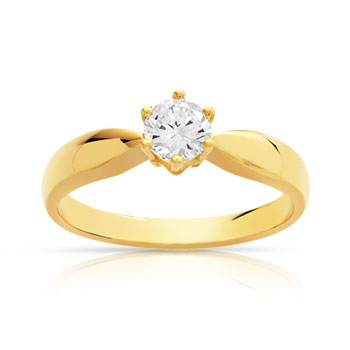 Bague Solitaire or 750 jaune diamant 0.40 ct H/SI