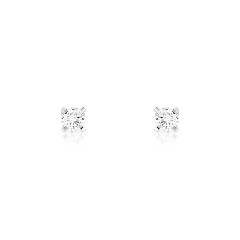 Boucles d'oreilles or 750 blanc diamant - vue D1