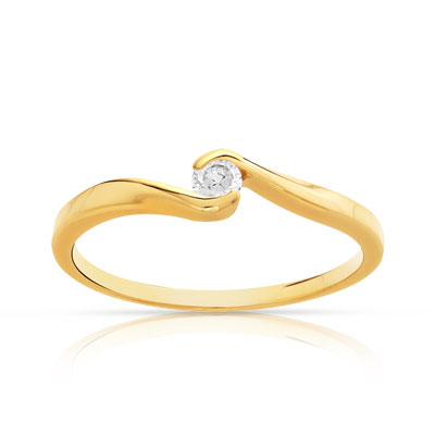 Bague solitaire or 750 jaune diamant 10/100e de ca - vue 1