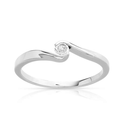 Bague solitaire or 750 blanc diamant 10/100e de ca