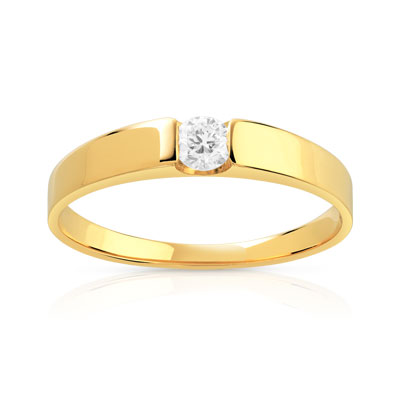 Bague solitaire or 750 jaune diamant 15/100e de ca - vue 1